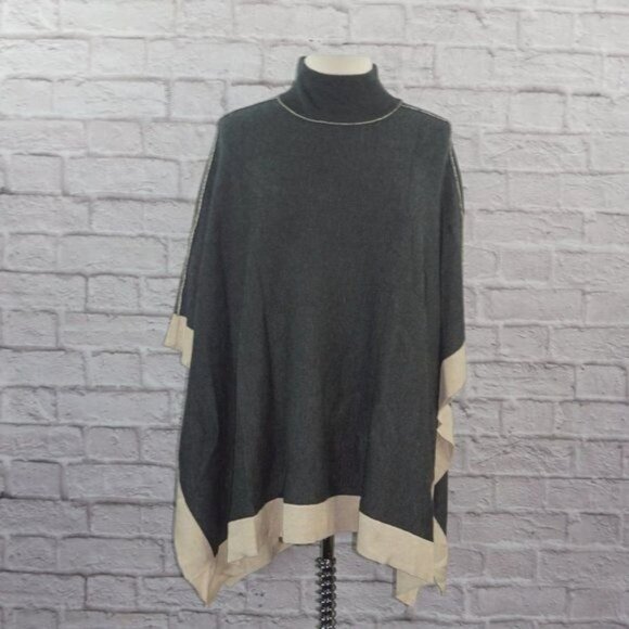 Splendid Cashmere Blend Turtleneck Poncho Sweater - Picture 2 of 8